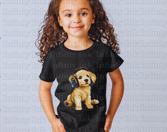 Puppy Wearing Headphones T-Shirt Design l Svg & Png Transparent Images l Digital Downloads