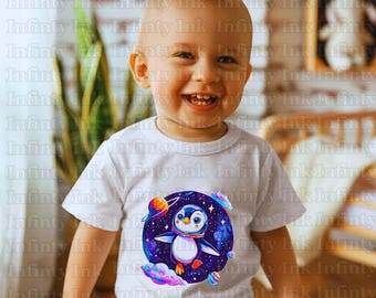 Penguin In Space T-Shirt Design, SVG & PNG (Digital Downloads)