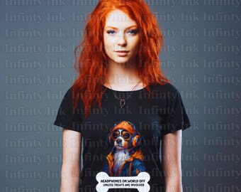Puppy Wearing Headphones T-Shirt Design l Svg & Png Transparent Images l Digital Downloads