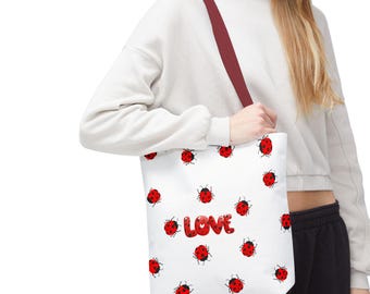Ladybug Love Tote Bag | 13x13 Tote Bag, Trendy Eco-Friendly Shopping Bag, Mother's Day, Everyday Use, Beach Bag