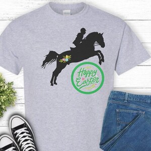 Horse Jumping Tshirt, Youth Horse Jumping shirt, Adult Horse Shirt, Easter Horse shirt, Fun Horse TShirt, Equestrian Horse Shirt, Easter image 1