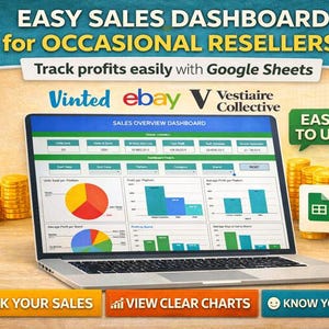 Panel de ventas para vendedores ocasionales | Seguimiento de ventas de revendedores en Hojas de cálculo de Google | Hoja de cálculo de KPI de segunda mano
