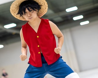 One Piece Live Action Cosplay Luffy T-shirt, chapéu de palha