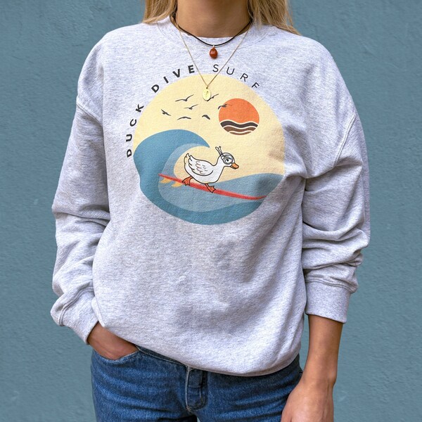 Surfing Duck - Sweatshirt, pollover with cute duck motif, cozy surf sweater, freedom and comfort in everyday life, gift for friends