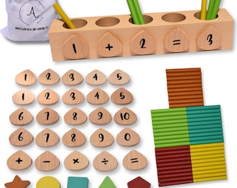 Montessori Math Toy – Montessori Math Manipulatives for Kids with 81 Pieces, Toddler Math Toy with Counting Sticks for Preschool Math