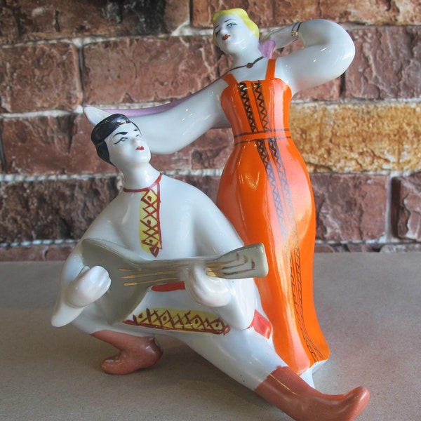 Vintage Porcelain Figurine Russian Dance ZHK Polonnoe USSR 60's Dancers with Balalaika