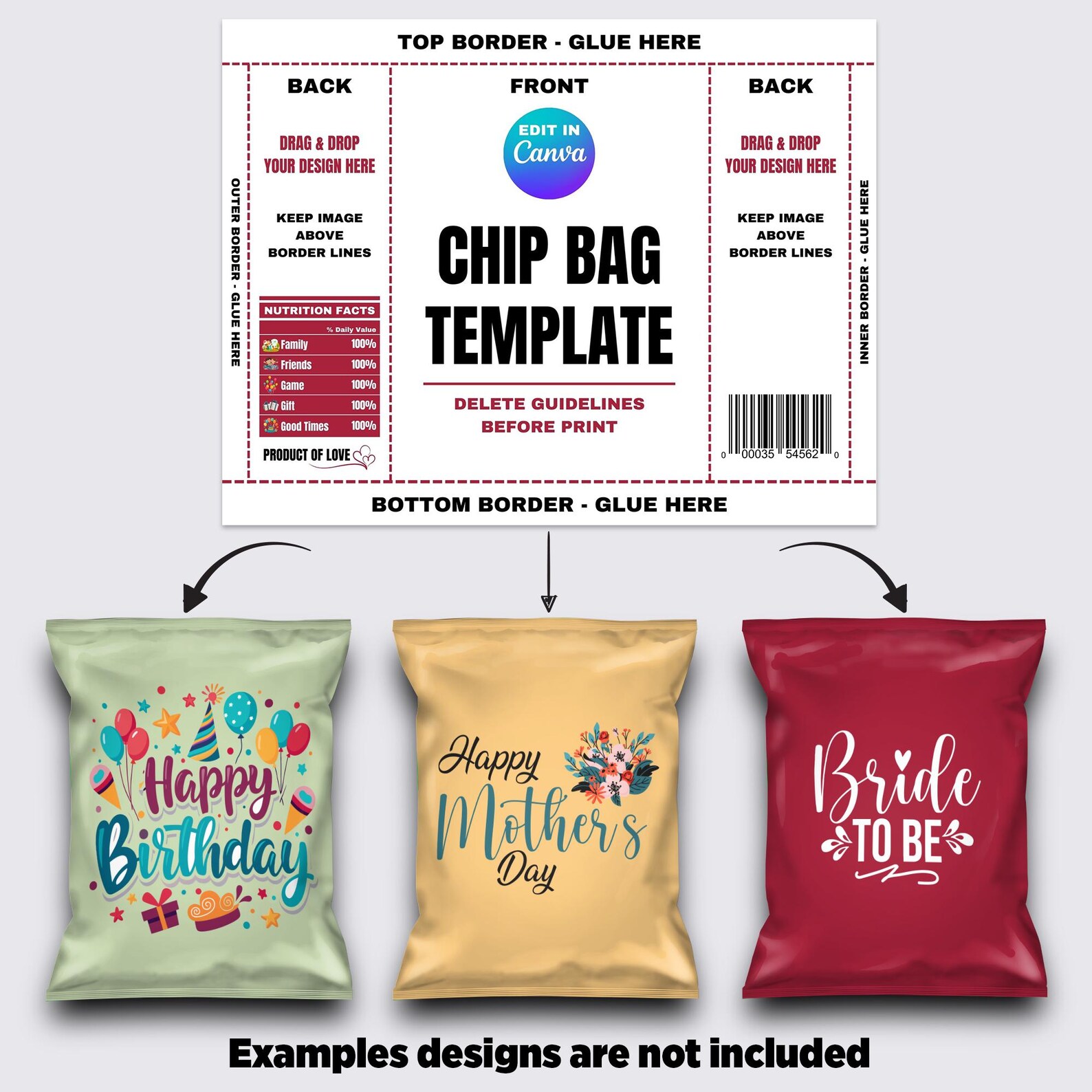 Editable Canva Chip Bag Template, Custom Chip Bag Label, Blank Chip Bag ...