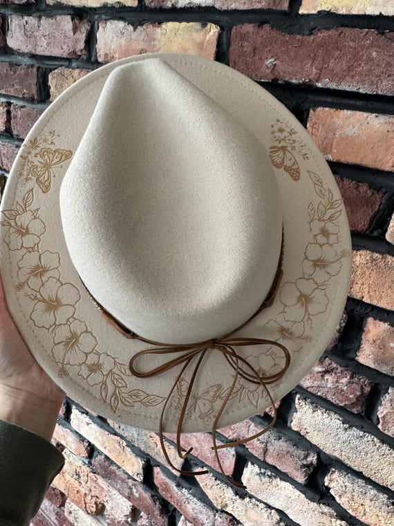 Custom Cowgirl Hat, Hibiscus Burned Hats,butterfly Rancher  display picture 2