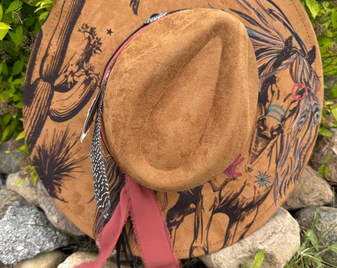 Custom Engraved War Horse Cowgirl Hat: Women's Western Concert Hat,