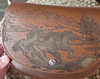 Engraved Wild Horse Faux Leather Belt Bag: Customizable Western Crossbody,