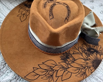 Hartvormige zonnebloem cowgirlhoed, westernaccessoire, aangepaste hoeden