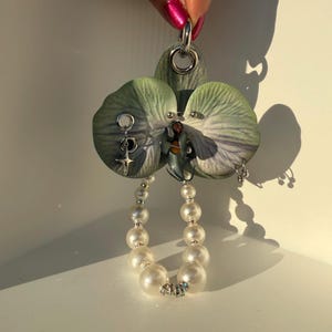 Pierced orchid keychain bag charm, gothic floral handbag purse women’s accessory Jade Green