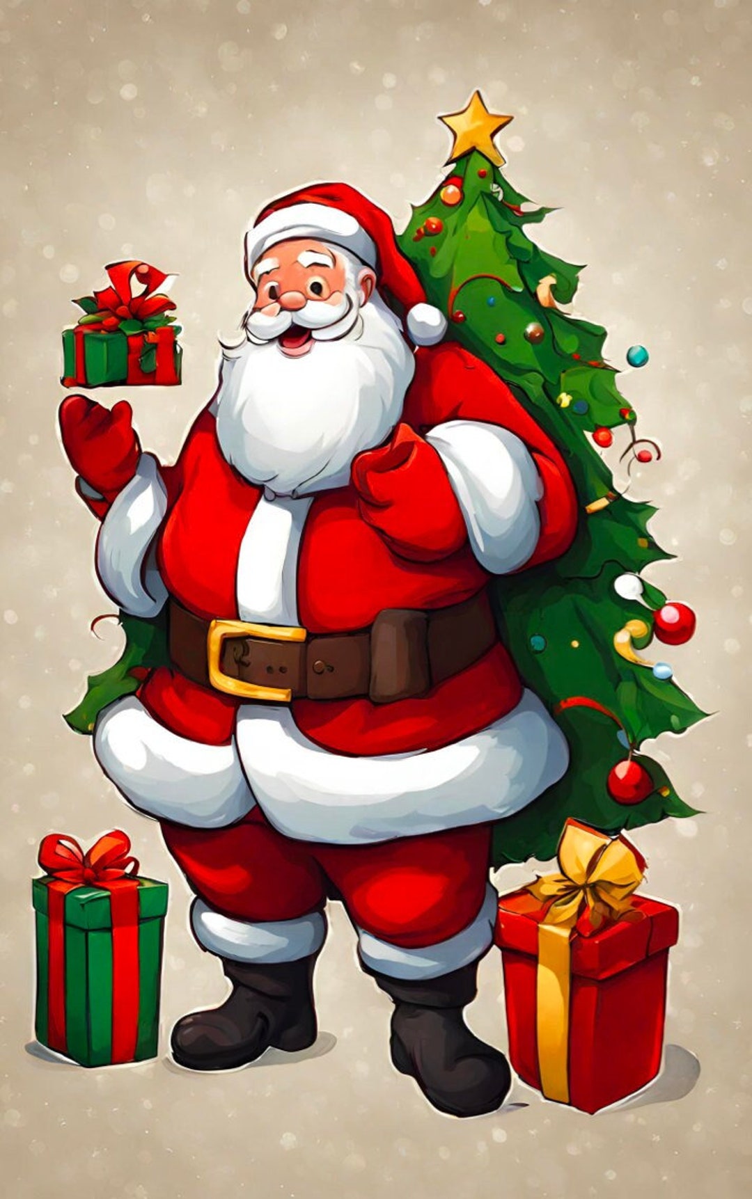 Santa Artwork DOWNLOADABLE Christmas Card Pack Of 4 Etsy UK