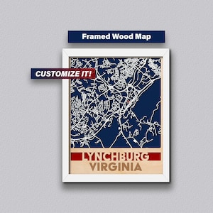 Liberty Lynchburg Va Map Lynchburg Virginia Wood Map Framed University Liberty Street Map Customize Liberty Campus Map College Gift Map