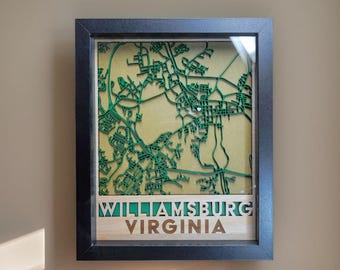 Williamsburg Va Map Williamsburg Virginia Wood Map Framed Williamsburg Street Map Laser Cut Virginia College Campus Map Custom Gift