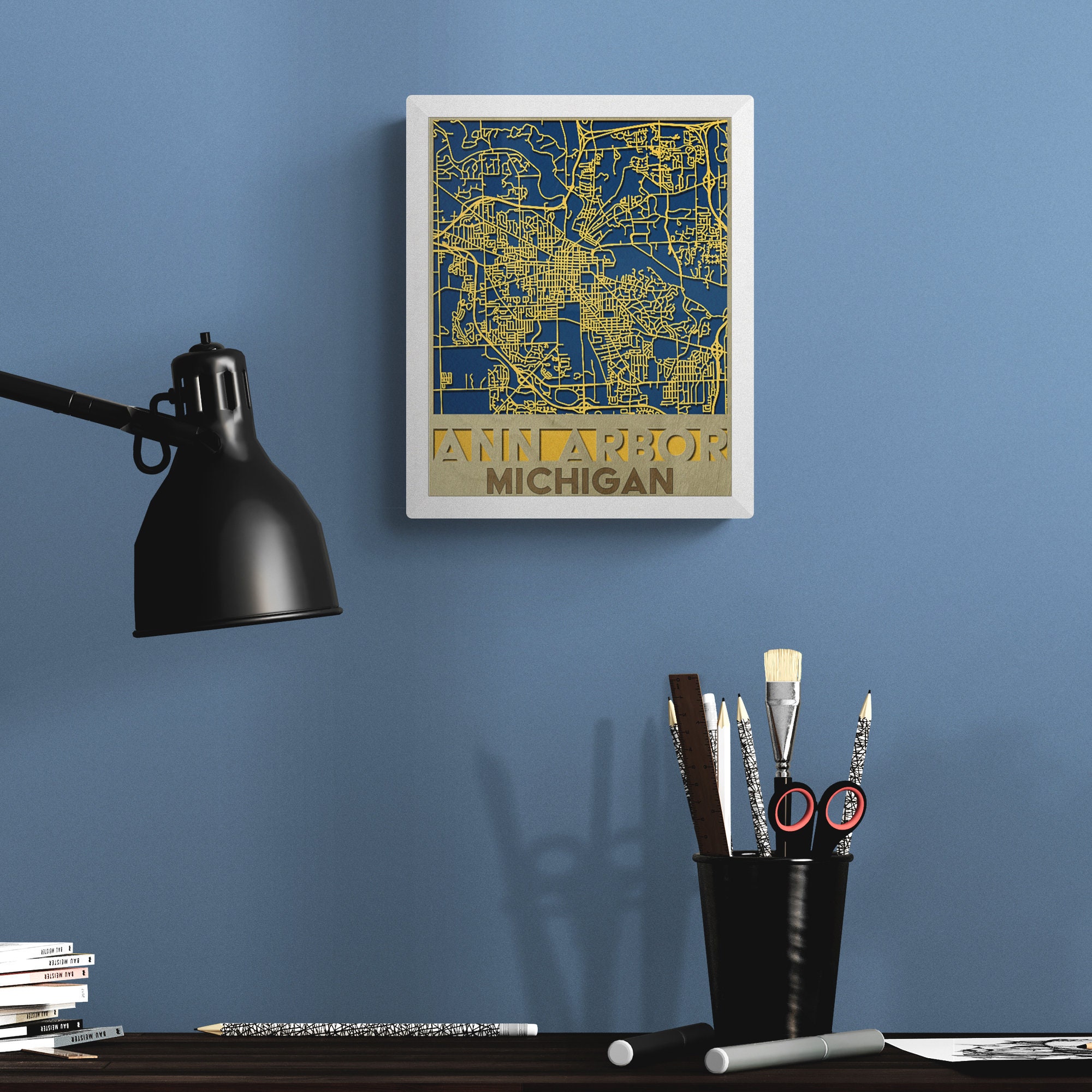 Ann Arbor Michigan Map Ann Arbor Wood Map Framed Ann Arbor Street Map