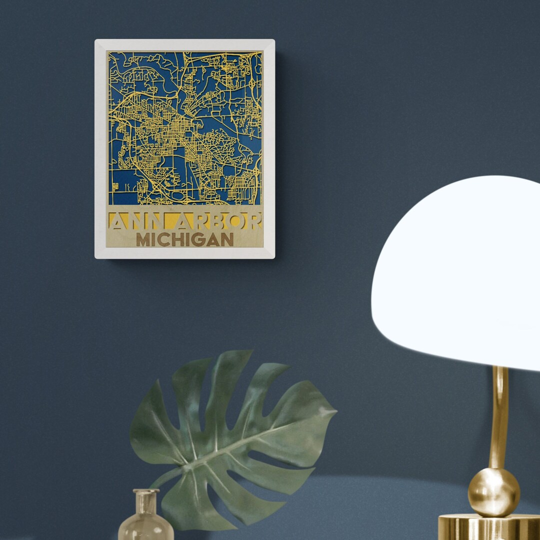 Ann Arbor Michigan Map Ann Arbor Wood Map Framed Ann Arbor Street Map