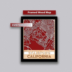 Stanford California University Map Stanford Wood Map Framed Standford Street Map University Stanford College Campus Map Gift For Stanford
