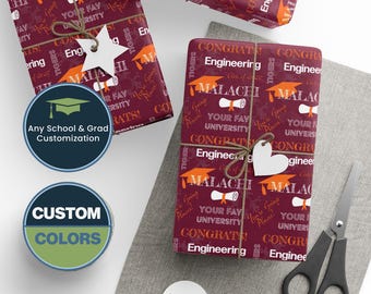 Engineer Wrapping Paper Class of 2025 Graduation Gift for Engineer Grad Party Decor Supplies College Engineer Custom Gift Wrap School Colors