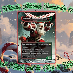 Kringle’s Christmas MTG Commander Deck (EDH) — 100-Card Magic the Gathering Holiday Aggro Gruul (R/G) Deck, Custom Proxy Art, Ready to Play