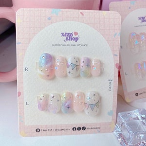 Pastel Rainbow flag sky Press on nails