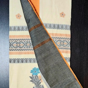 Pure Khadi Cotton Tree Mina Achol Saree with Ganga-Jamuna Paar/Handloom Saree