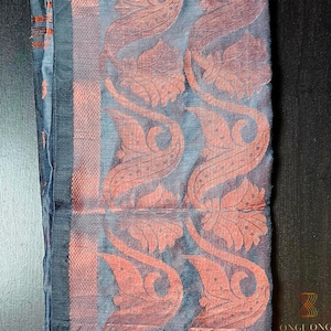 Gray Handloom Cotton Saree: Copper Zari Weaving