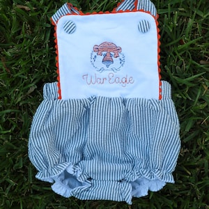 Personalized Seersucker Baby Onesie: Embroidered Collegiate Game Day Outfit