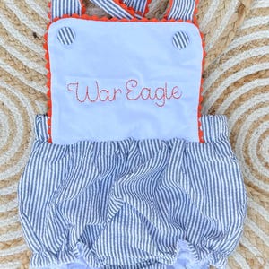 Personalized Seersucker Baby Onesie: Embroidered Collegiate Game Day Outfit