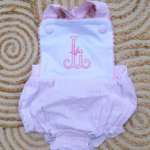 Toddler Girls Personalized Monogram Bubble - Baby Girls Appliqué Initial + Name Embroidered Romper - Girls Customized Onesie Baby Gift