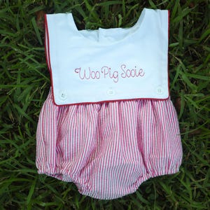 Personalized Seersucker Arkansas Razorbacks Onesie: Embroidered Game Day Outfit