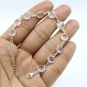 Natural Rose Quartz Bracelet, 925 Sterling Silver, Cheker Cut, Birthday Gift Bracelet, Designer Beautiful Pink Bracelet, Engagement Gift