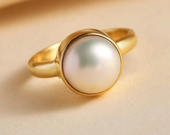 Pearl Cabochon Ring: 18k Yellow Gold Plated 925 Sterling Silver