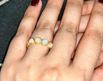 Rainbow Moonstone Eternity Band Ring: 18k Gold Vermeil, Sterling Silver