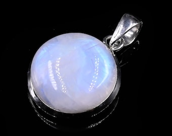 Regenbogen Mondstein Anhänger: Rundes Cabochon, 925 Sterling Silber