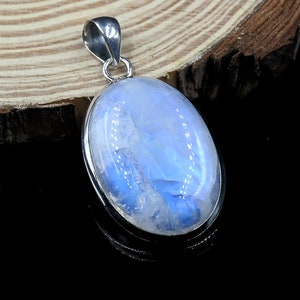 Rich Blue Fire Moonstone Pendant, 925 Sterling Silver, Oval Cut Rainbow Moonstone, Handmade Jewelry, Cabochon Women Pendant, Engagement Gift