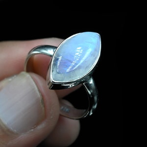 Handmade Marquise Rainbow Moonstone Ring: 925 Sterling Silver Statement Ring