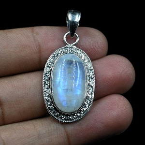 Rainbow Moonstone Pendant 925 Sterling Silver Handmade Jewelry Blue Fire Gemstone Necklace Gift for Women Designer Pendant Anniversary Gift