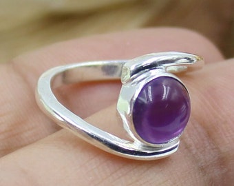 Natural Amethyst Ring, Handmade Dainty Ring, 925 Sterling Silver Ring, Round, Amethyst Gemstone Jewelry Birthstone, Gift for Her, Women Ring