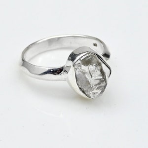 Raw Herkimer Diamond Gemstone Ring, Solid 925 Silver Ring, Herkimer Diamond Rough Stone Ring, Handmade Jewelry, Raw Crystal Ring For Women