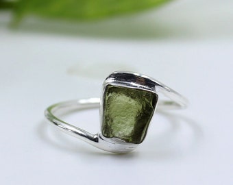 Raw Moldavite Ring: Sterling Silver Handmade Gemstone Jewelry