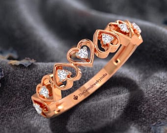 Rose Gold Heart Ring: CZ Diamond Sterling Silver Promise Ring