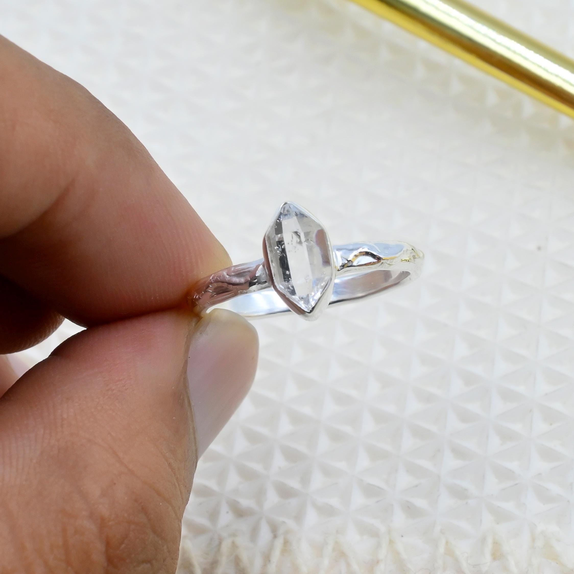 Handmade Herkimer Diamond Ring: Raw Gemstone, 925 Sterling Silver