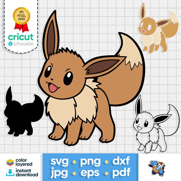 Pokem Eevee Layered SVG Pikachu Cartoon Clipart PNG Silhouette Cricut Cut File Decal Sticker Vector Instant Digital Download eon svg eve png