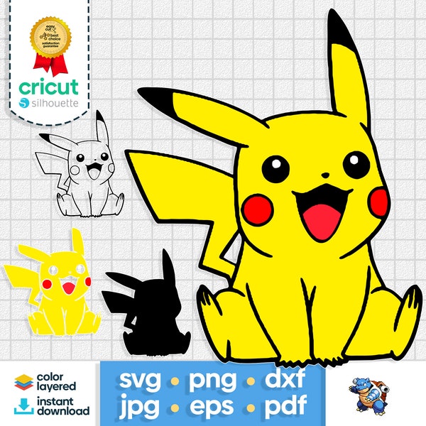 Pokem Pikachu Layered SVG Pikacu Cartoon Clipart PNG Silhouette Cricut Cut File Ash Sticker Vector Instant Digital Download eon svg eve png