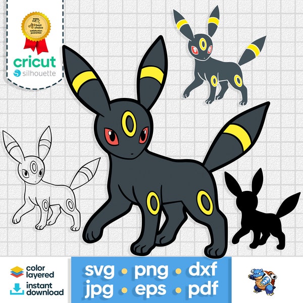 Pokem Umbreon Layered SVG Pikachu Cartoon Clipart PNG Silhouette Cricut Cut File Decal Sticker Vector Instant Digital Download eve png DXF