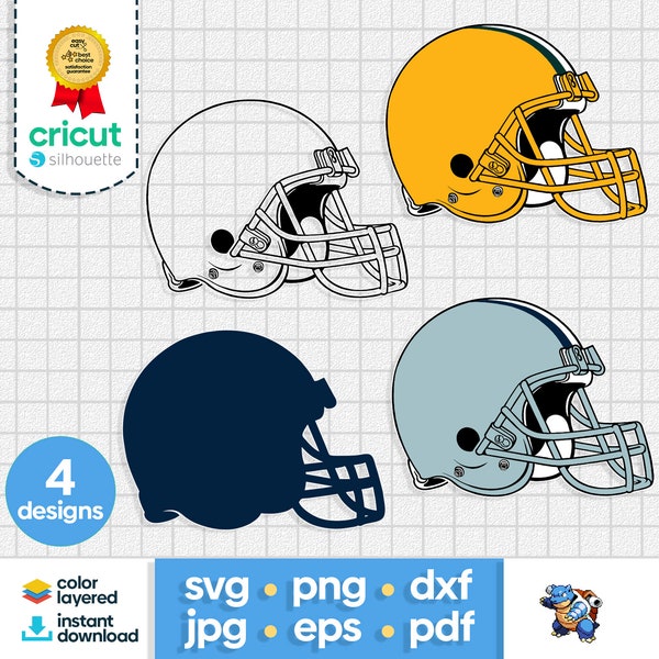 4 Layered American Football Helmet Bundle SVG Outline Helmets PNG Clipart Sticker Vector Silhouette Cricut Cut File DXF Instant Download