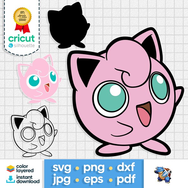 Pink Pokem Jigglypuff Layered SVG Pikachu Cartoon Clipart PNG Silhouette Cricut Cut File Decal Sticker Vector Instant Digital Download DXF