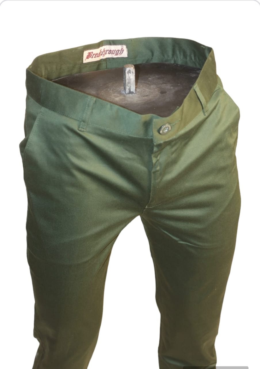 Cotton Lycra Fabric Solid Trendy Green Trousers for Men Classic