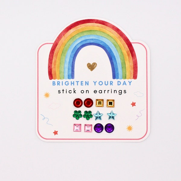 Rainbow Themed Stick-on Earrings | Unique Gift for Kids | Rainbow Party Favors | Rainbow Class Handout | Stick on Earrings For Kids 4+